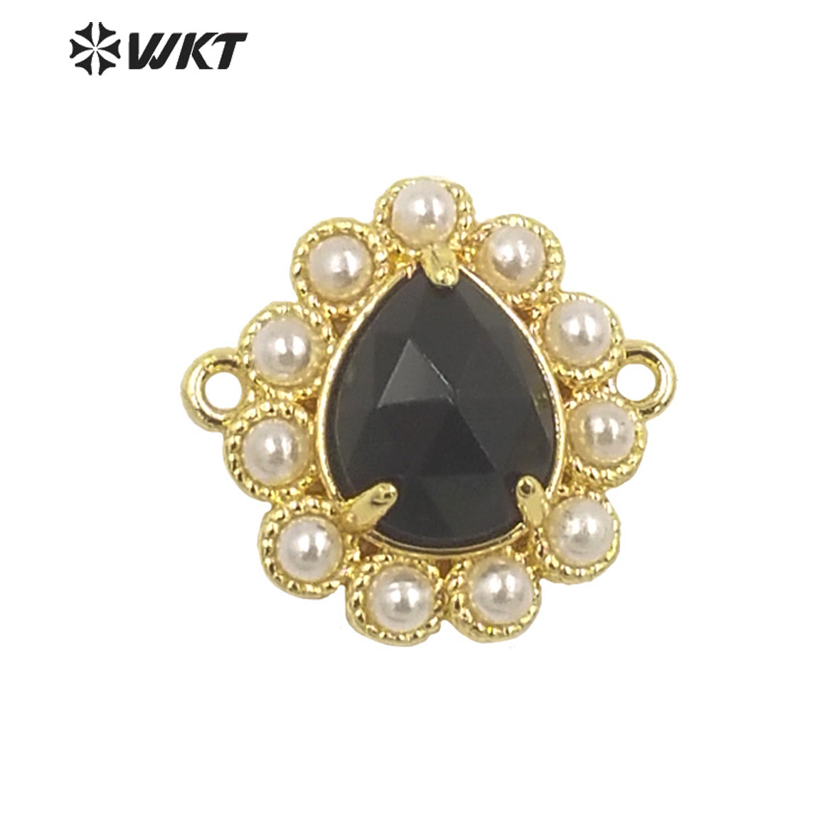 WT-PC008 Delicate Fashion 18K Real Gold Plated Resist Tarnishable Gemstone Carved Drop Pearl Connectors