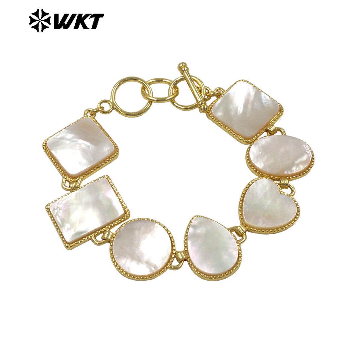 MPB142 Newest Fashion Gold Plated Waterdrop Heart Round Shape Natural Abalone Shell Splicing Bracelet For Lady Vintage Jewelry