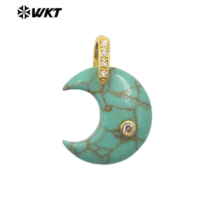 WT-P2112 Factory Wholesale Various Natural Gemstones And Zircon Moon Shape Gold Pendants As Lady Sweet Earrings Findings