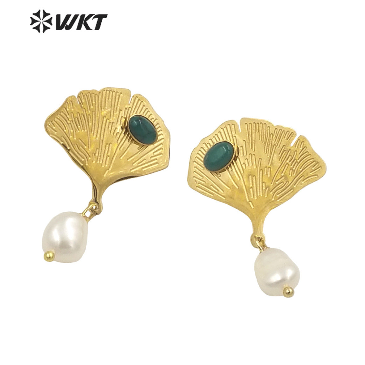 WT-MPE115 European and American Retro Exaggerated Leaf Shape Inlaid with Pearl Flowers 925 Silver Needle Earrings