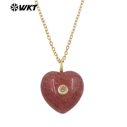 WT-N1531 Romantic Sweet Style Natural Gemstones Heart Shape Gold Charms Necklaces For Dance Party Matching Accessories