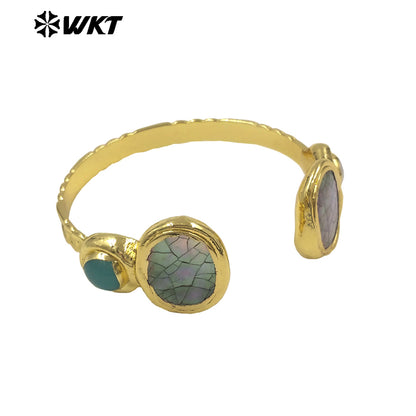 MPB138 Fashion Luxury 18K Gold Plated Natural Shell With Stone And Pearl Cuff Bangles As Women Boho Style Jewelry Gifts