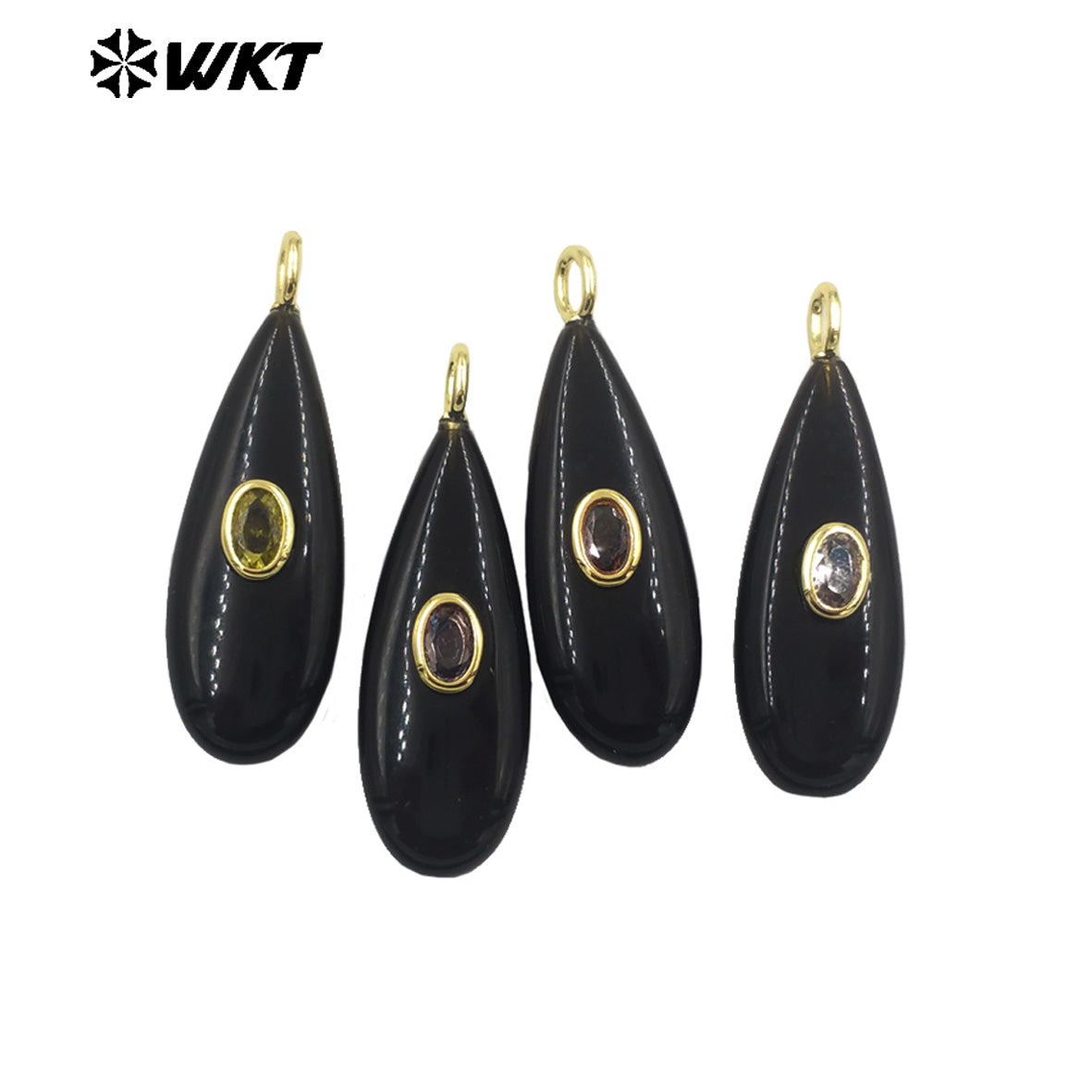 WT-P2065 Good Quality Gold Plated Zircon And Multi Natural Gemstones Waterdrop Shape Pendants For Fashion Women Earrings Making