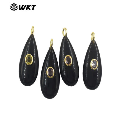 WT-P2065 Good Quality Gold Plated Zircon And Multi Natural Gemstones Waterdrop Shape Pendants For Fashion Women Earrings Making