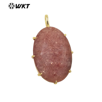 WT-P1912 New Precious Stone Design Pendant 18k Real Gold Plated Claw Setting Oval Amazonite Amethyst Stone Pendants for Birthday
