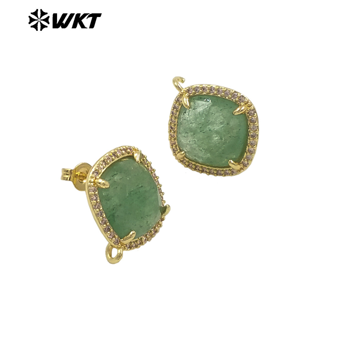 JFE120 Women Popular Fashion Gold Plated 10MM Square Natural Gemstone Amazonite Earring Studs With Hoop for DIY
