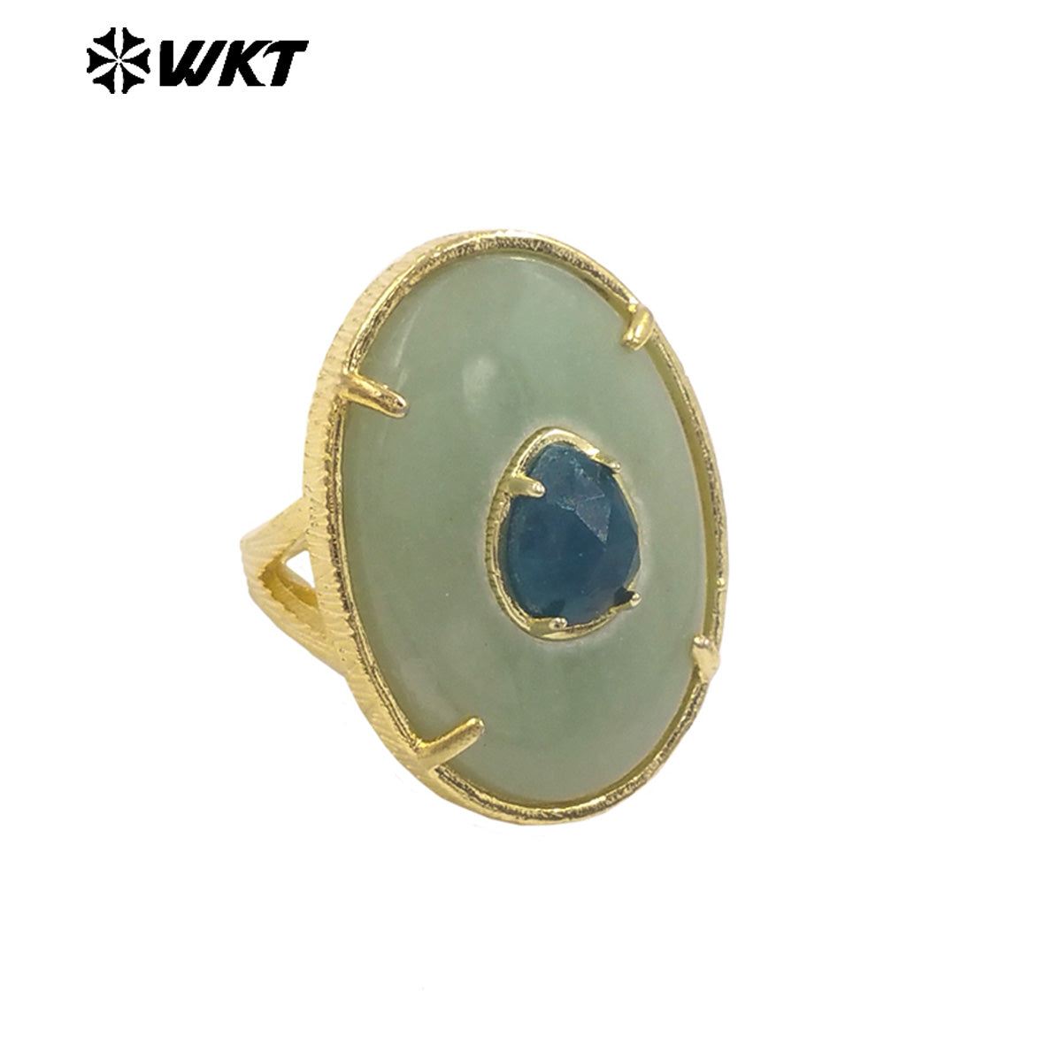 WT-R587 Unique High Quality 18K Gold Plated Colorful Zircon And Big Natural Gemstones Rings For Chic Dance Party Wearing