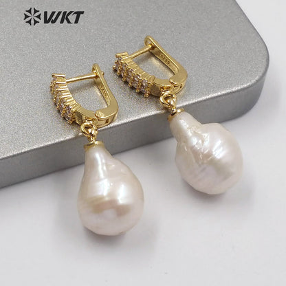 WT-MPE025 New Design Natural Baroque Pearl Drop Earring Two Styles Select Stylish Charming Jewelry Baroque Pearl Earring