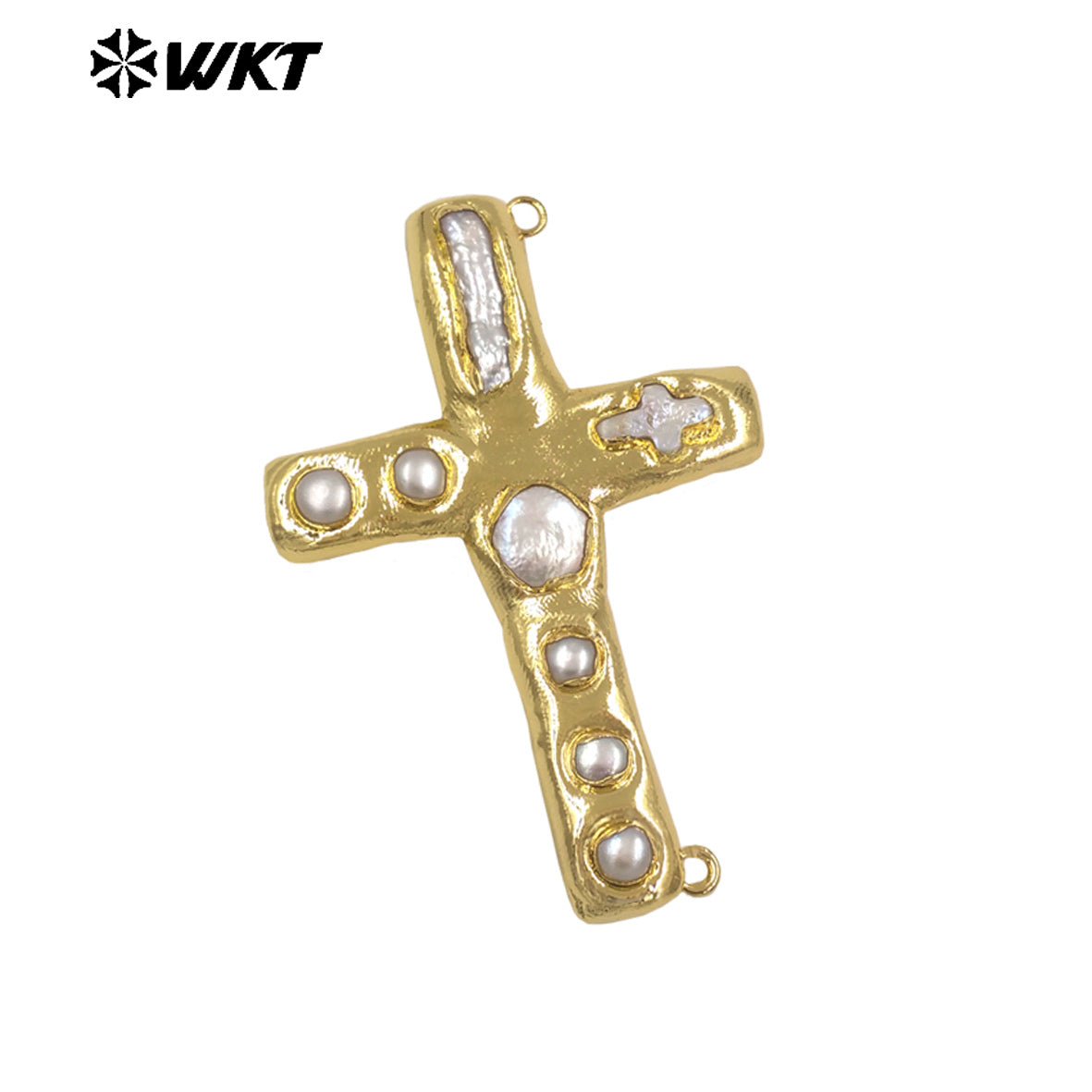 WT-PC015 The New Listing Back Full Gold Plated Natural Freshwater Pearl Cross Connector For DIY Women Necklace Jewelry