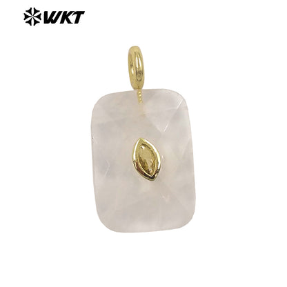 WT-P2139 Factory Wholesale Eye Shape Zircon And Natural Gemstones Square Faceted Pendants As Simple Style Jewelry Findings
