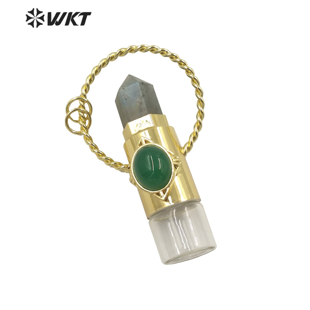 WT-N1308 Amazing WKT NEW Natural Stone Spirit Quartz Roller Perfume Bottle Pendant Necklace for Women Gift Stone Bottle Necklace