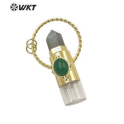 WT-N1308 Amazing WKT NEW Natural Stone Spirit Quartz Roller Perfume Bottle Pendant Necklace for Women Gift Stone Bottle Necklace