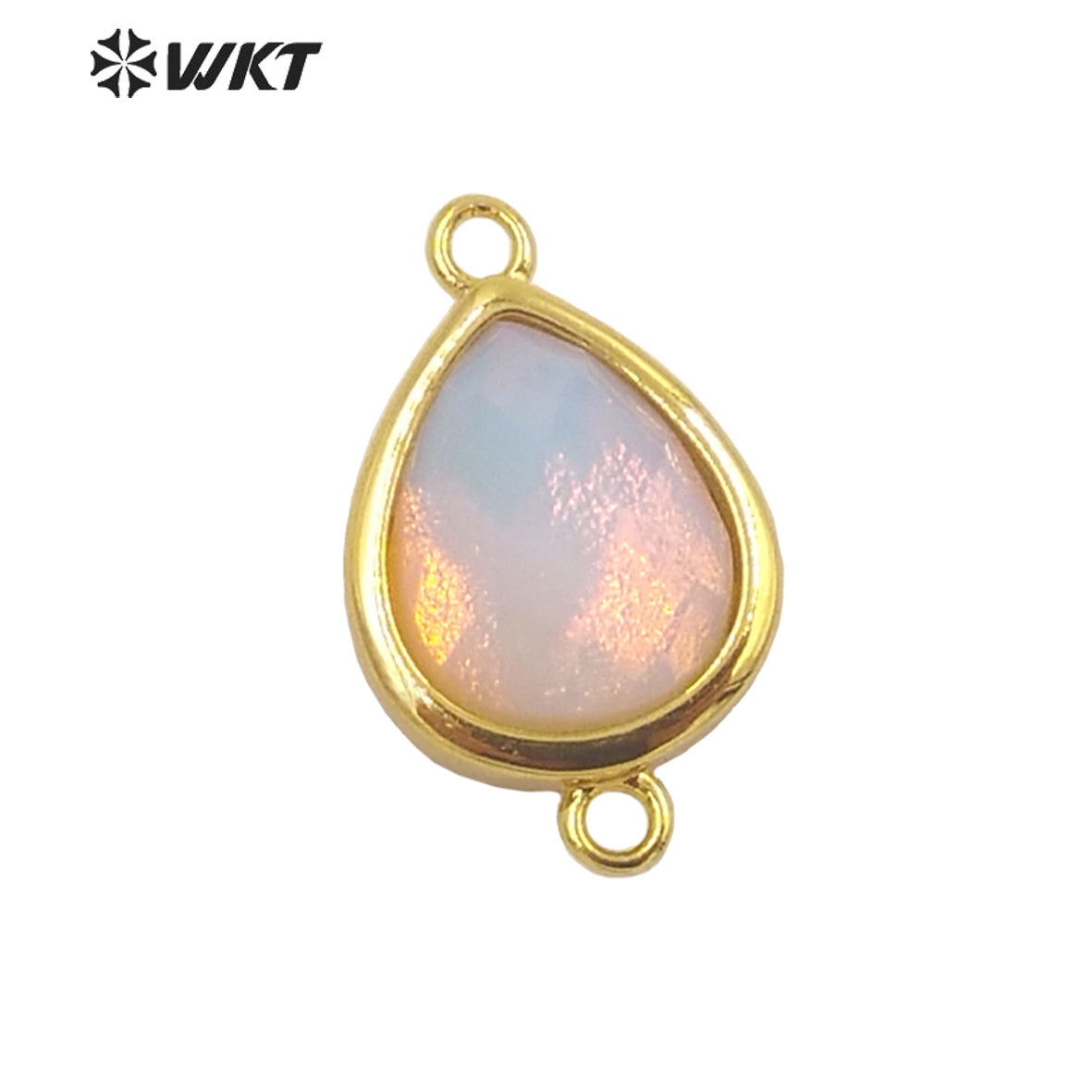 WT-C308 Lovely Natural Gemstone Teardrop Connector Pendants 18k Real Gold Plated Bezel Double Loops Drop Stone Charms