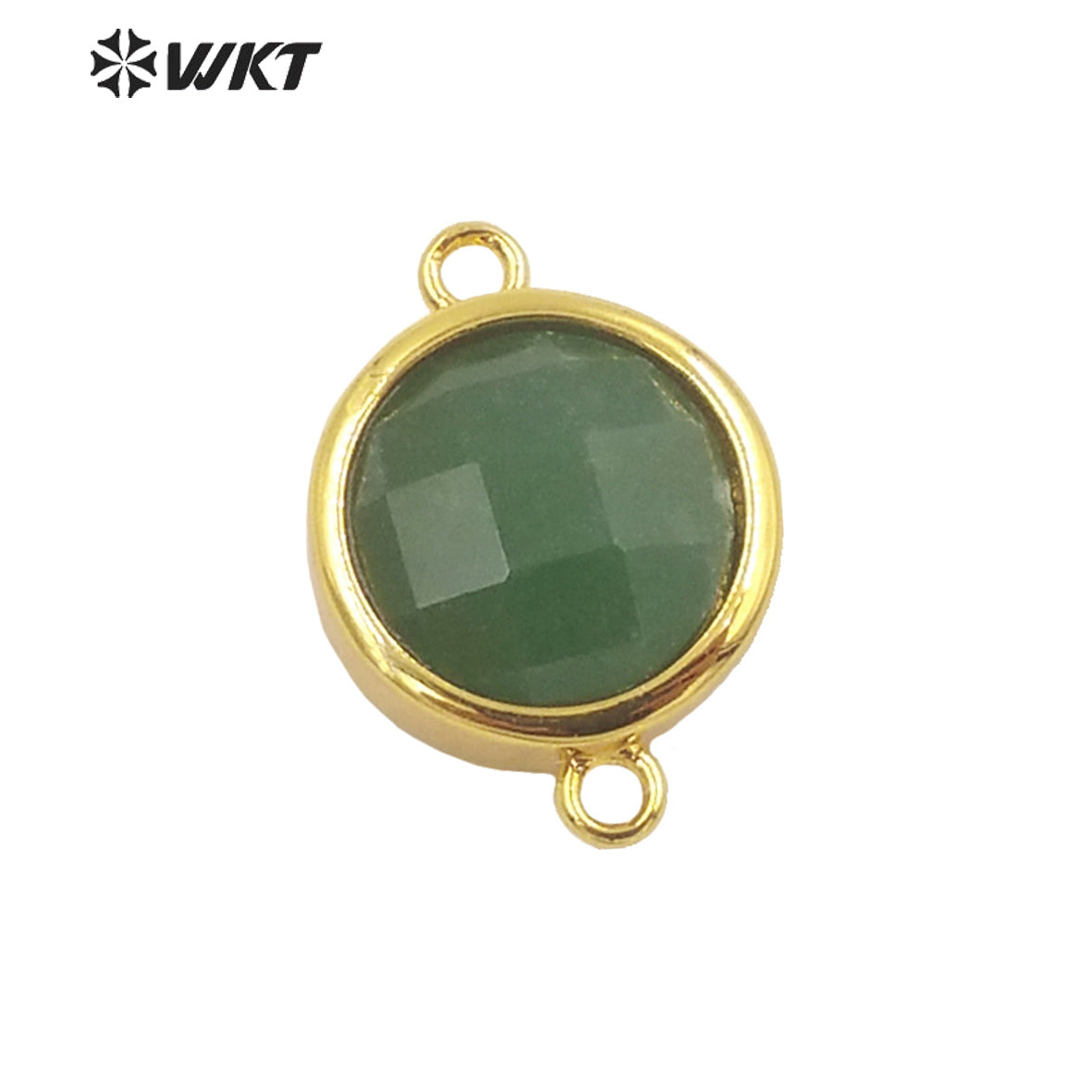 WT-C307 Wholesale Fashion Small Round Gold Bezel Jewelry Connectors Delicate Double Loops Natural Gemstone Charms in 12mm