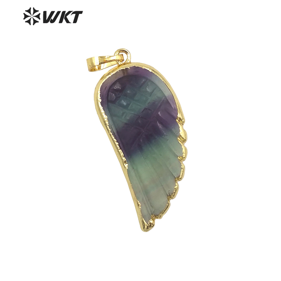 WT-P1936 Wholesale Hot Sale Fashion Design Natural Rainbow Fluorite & Labradorite Wing Shaped Pendant