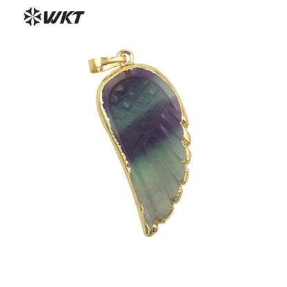 WT-P1936 Wholesale Hot Sale Fashion Design Natural Rainbow Fluorite & Labradorite Wing Shaped Pendant