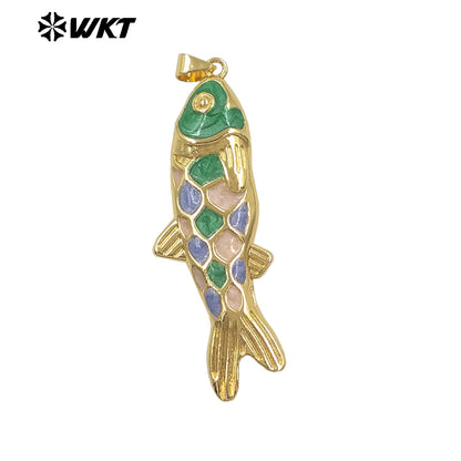 WT-MP330 Trendy Interesting Gold Plated Yellow Brass With Drop Oil Fish Shape Pendants For Women Necklace DIY Decoration