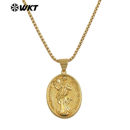 WT-JFN32 Exquisite Women Necklace With Religious Pendant Charms Yellow Brass Gold Plated Fashion Daily Jewelry Accessories