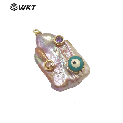 MP141 Hot Sales Natural Freshwater Pearl Pendant Long Rectangle White Pearl Pendant With CZ Charms for Necklace