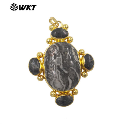 WT-P2134 Exclusive High Quality Design 18K Gold Electroplated Multi Natural Gemstones Big Pendant For Unique Style Jewelry DIY