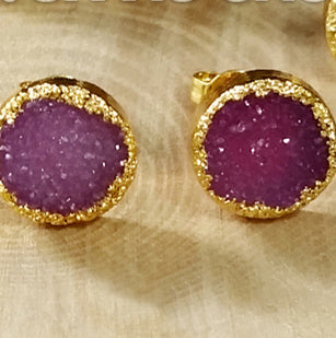 WT-E125 Gorgeous Tiny Sparkly Flat Agate Druzy Earring Hexagon Round Triangle square Druzy Earring Studs