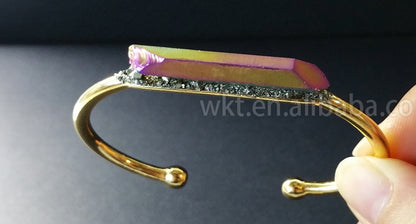 WT-B212 Fashion Vintage Trendy Amazing Aura Crystal Quartz Bangle Bracelet,Fashion Titanium Electroplated Quartz Bracelet