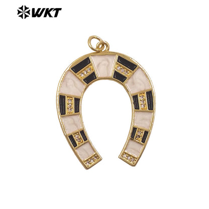 WT-P2078 Amazing Back Full Gold Plated Colorful Drop Oil Letter U Shape Charm Pendants For Handmade Necklace DIY Jewelry