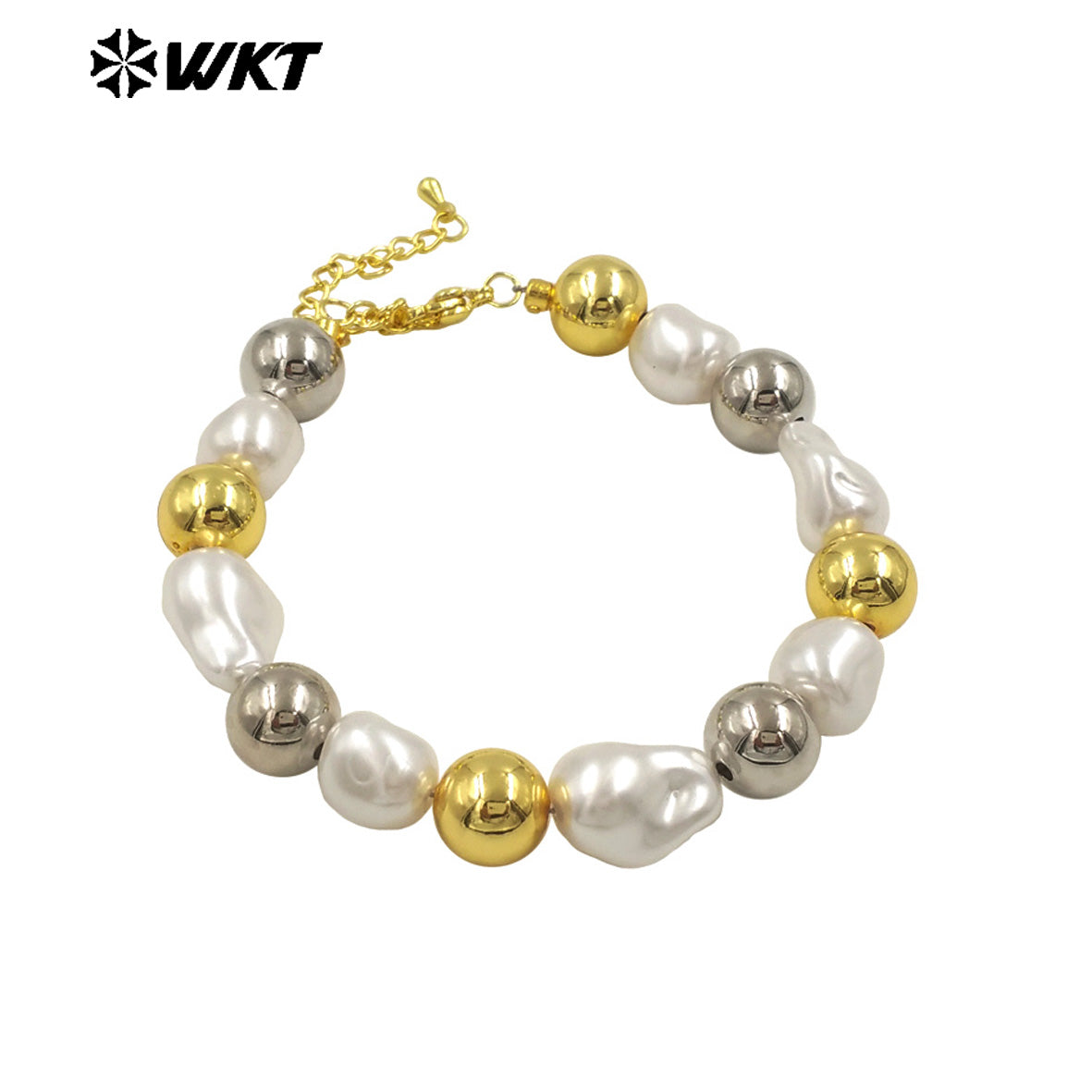 WT-MPB121 Wholesale New Design Gold Silver White Beads Artificial Pearl Round Irregular Bracelet for Women As Anniversary Gift