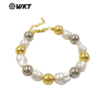 WT-MPB121 Wholesale New Design Gold Silver White Beads Artificial Pearl Round Irregular Bracelet for Women As Anniversary Gift