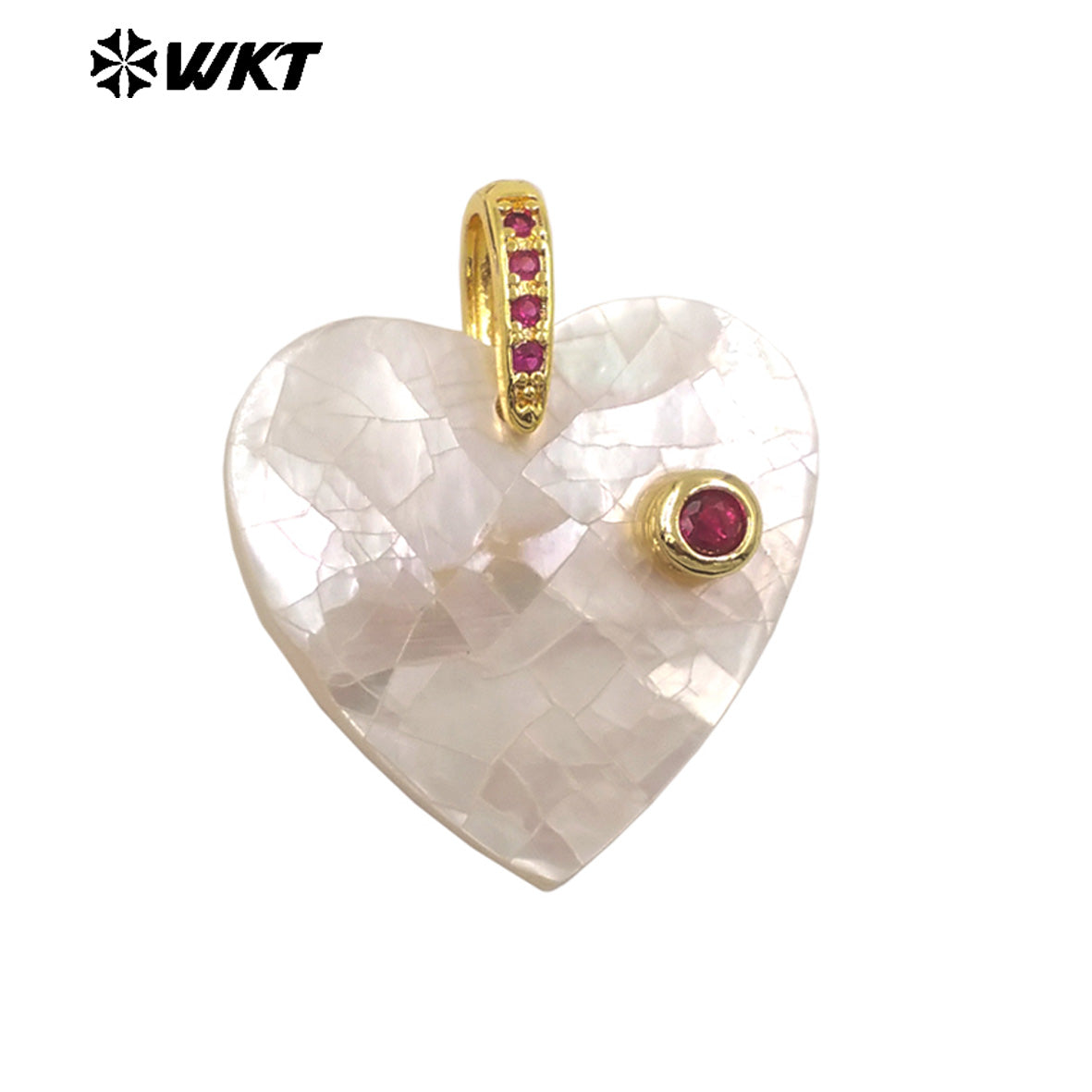 WT-JP483 Classic Fashion Gold Plated Zircon Setting In White Shell Heart Shape Little Pendants As DIY Necklace Accessories