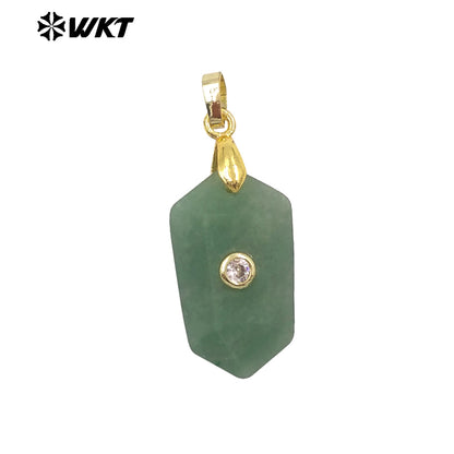 WT-P2017 Delicate Geometric Shape Multi Colors Natural Gemstones Set In Zircon Small Pendants For Trendy Jewelry Handmade