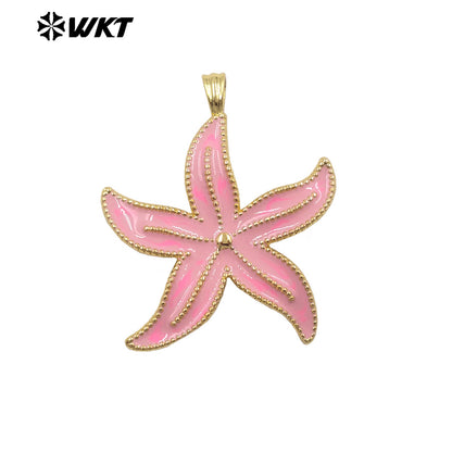 WT-P2117 Wonderful Charms Gold Plated Drop Oil Colorful Starfish Shape Pendants For Summer Style Necklace DIY Accessories