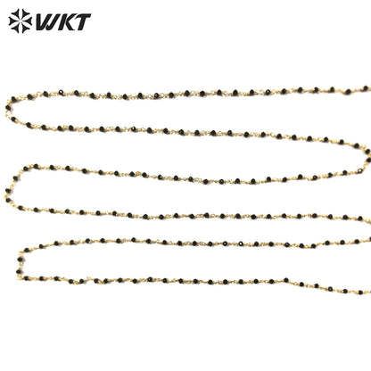 WT-RBC206 New and Beautiful Jewelry and Natural Black Crystal and Brass Making for Women Wire Wrapped Rosary Beads Necklace