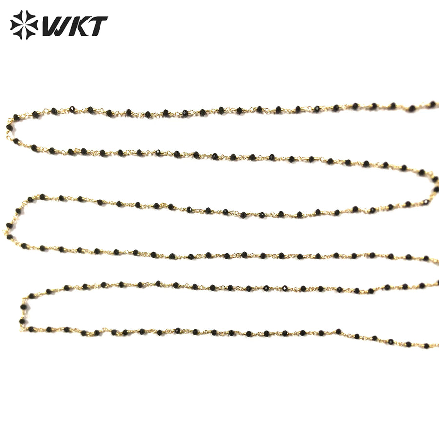 WT-RBC206 New and Beautiful Jewelry and Natural Black Crystal and Brass Making for Women Wire Wrapped Rosary Beads Necklace