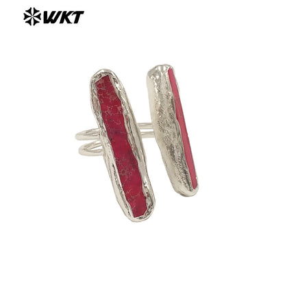 WT-R610 Popular Sale 18K Gold Plated Double Natural Gemstones Rings Adjustable Size As Female Fashion Daily Matching Jewelry