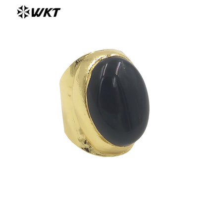 WT-R467 Newest Trendy Fashion HOT Ins Gemstone Jewelry Ring 18k Real Gold Plated Round Stone Anneversary Women Ring