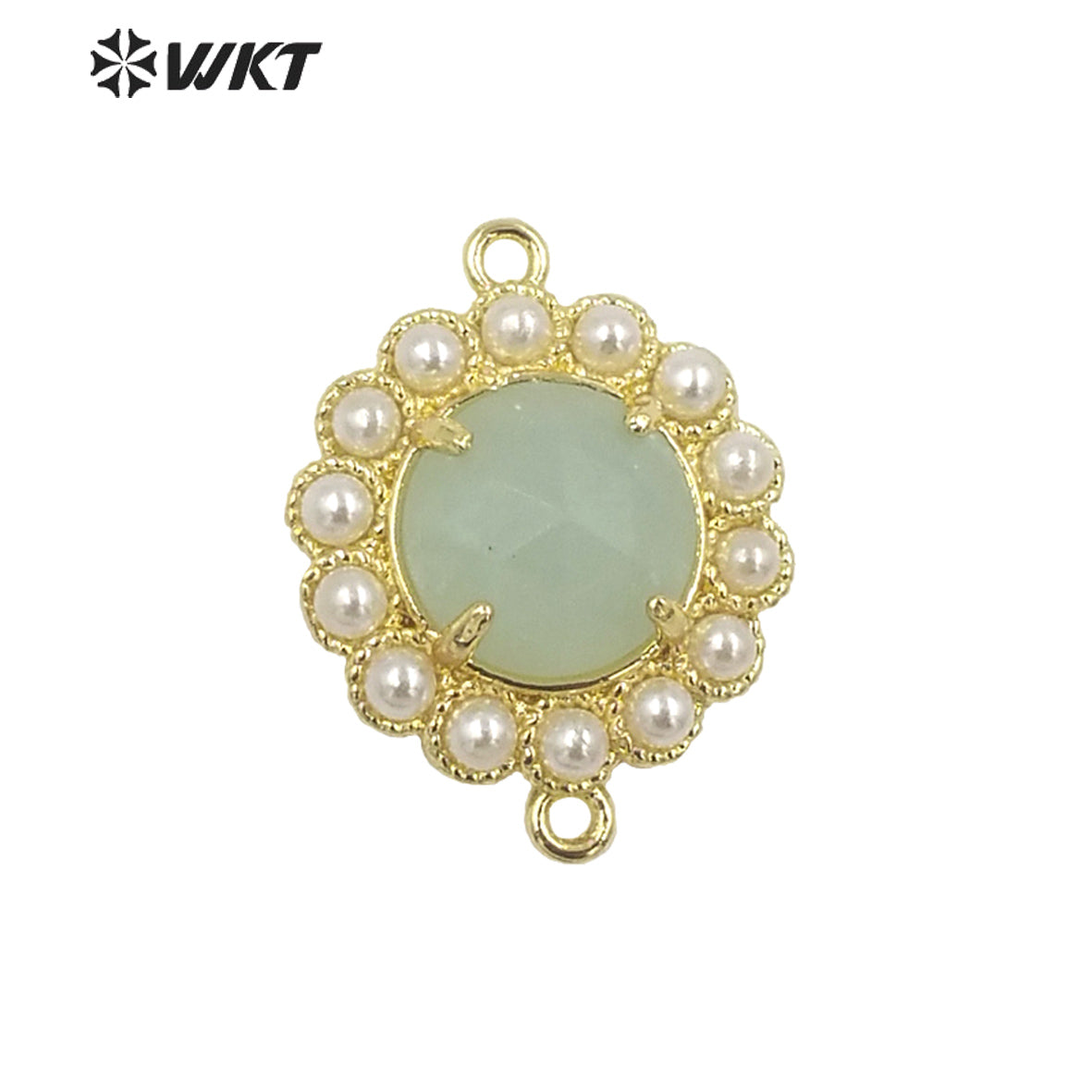 WT-PC005 Wholesale Fashion Gold Plated Double Loops Round Stone With Shell Pearl Around With Claw Setting Connector Findings