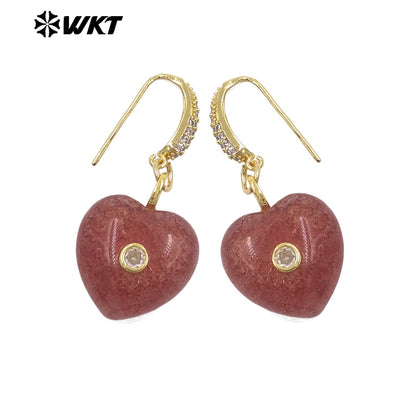 WT-E817 High Quality Zircon And Colorful Natural Gemstone Heart Shape Pendant Earrings As Friends Romantic Jewelry Gifts