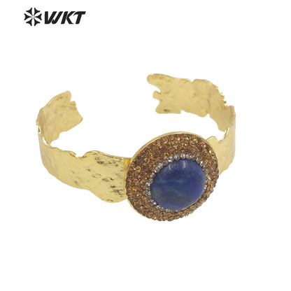 WT-B627 INS Trendy Gold Rhinestone Bangle Women 18k Gold Plated Round Stone Bangle Europe Boho Opening Stone Bangle