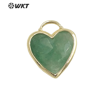 WT-P1857 Newest Lovely Small Size Gemstone Made Heart Pendant Fashion Gold Bezel Natural Handmade Amethyst Stone Heart Charms