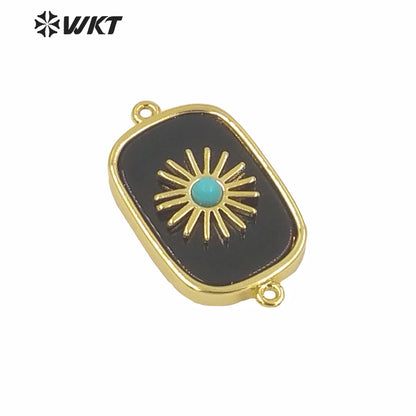 WT-C297 Newest Design High Polish Surface Natural Stone Double Loops Connectors Women Gold Bezel Precious Stone Connectors