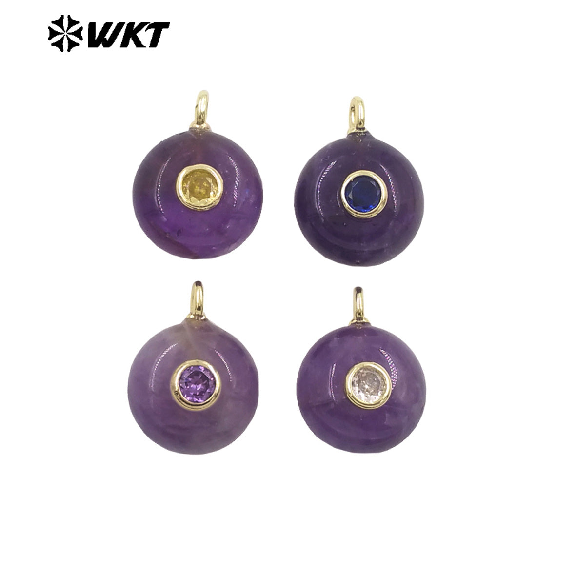 WT-P2024 Wholesale Multi Color Round Natural Gemstones Setting In Zircon Little Pendants For Exquisite Necklace Making