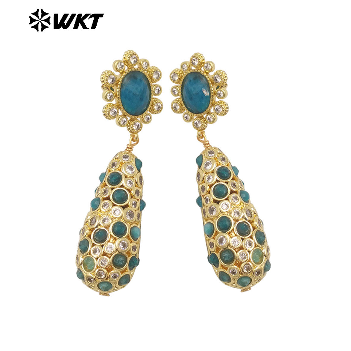 WT-E757 Amazing Popular Fashion Gold Plated Long Dangle Drop With Natural Stond Beads Setting Women Earrings
