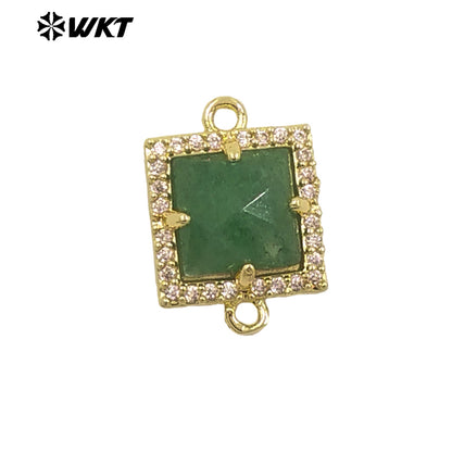 WT-P1993 Classic Wholesale Square Natural Labradorite Amethyst Gemstone Connector Pendant DIY Crafts CZ Accessory Charms