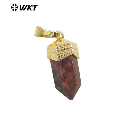 WT-P1915 New Precious Stone Design Pendant 18k Real Gold Plated Claw Setting Oval Amazonite Amethyst Stone Pendants for Birthday