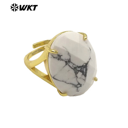 WT-R604 Good Quality Gold Electroplated Faceted Multiple Natural Gemstones Rings For Friends Fashionable Jewelry Present