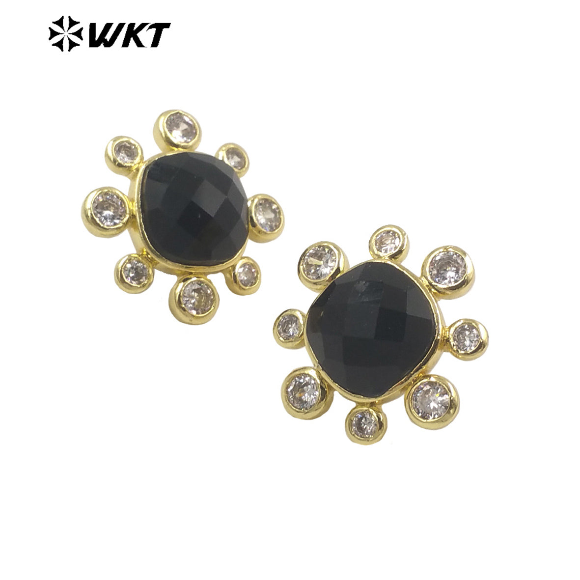 WT-ME091 Wholesale Newest Fashion square Gemstone with clear Cubic Zircon Around Setting Earrings Studs Gold Birthday Earring