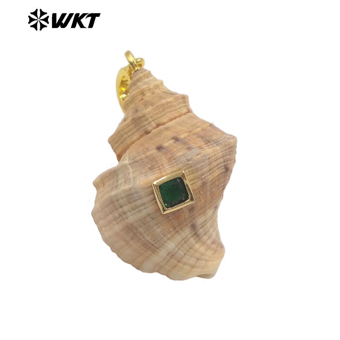 WT-JP482 Good Quality Bohomia Style Square Shape Zircon And Natural Trumpet Shell Gold Pendant For Fashion Necklace DIY Design