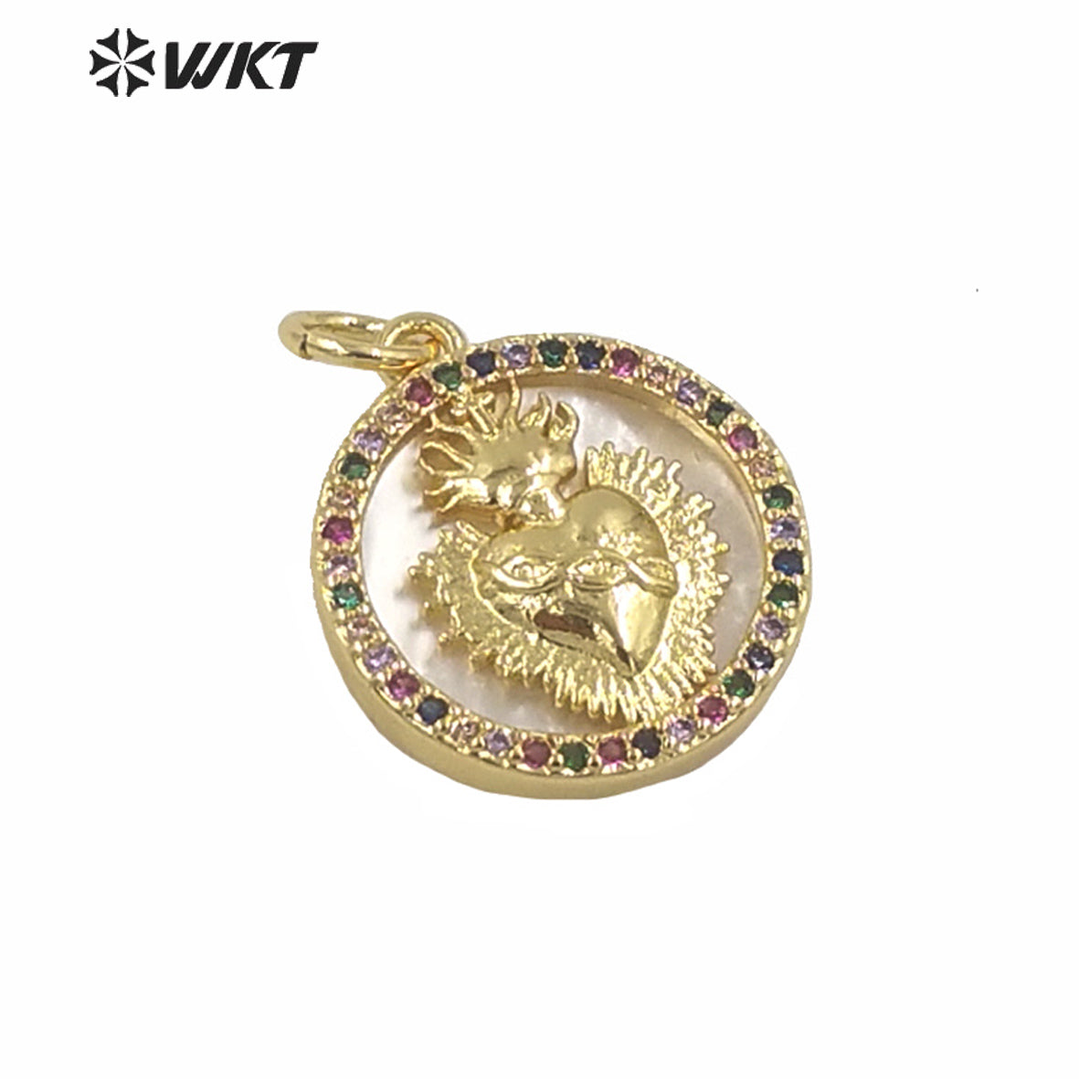 WT-MP167 Very Hot Sales Gold Electroplated Heart Shell Pendant love Heart Gold Mop CZ Setting Heart Women Religious Pendant