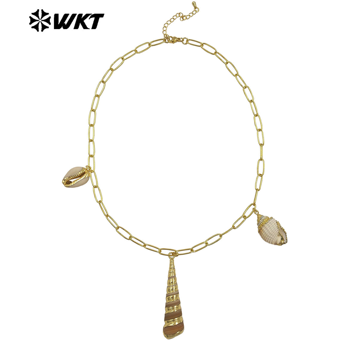 WT-JN317 Fashion Women Bohemian Vintage Style Big Link Chain Natural Cowrie Trumpet Shell Necklace For Summer